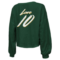 Jordan Love Green Bay Packers Majestic Threads Women's Name & Number Off-Shoulder Script Cropped Long Sleeve Relaxed V-Neck T-Shirt Green | NFL