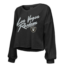 Maxx Crosby Las Vegas Raiders Majestic Threads Women's Name & Number Off-Shoulder Script Cropped Long Sleeve Relaxed V-Neck T-Shirt Black | NFL