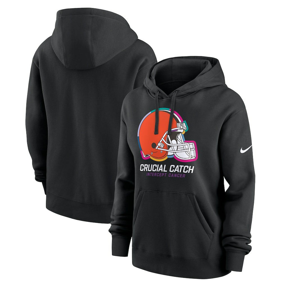Cleveland Browns Women's 2024 NFL Crucial Catch Club Pullover Hoodie Black | Nike for Sale