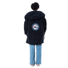 The Best Lounger in the World By Jill Martin Philadelphia 76ers Unisex Black Oversized Open-Front Hoodie Sweater - NBA