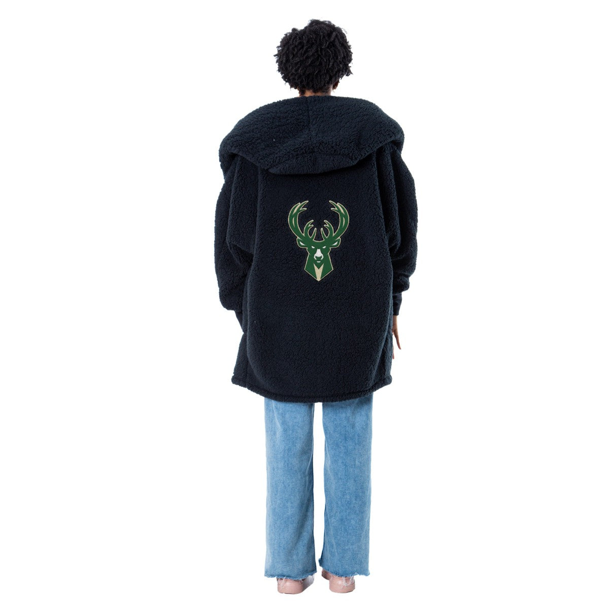 The Best Lounger in the World By Jill Martin Milwaukee Bucks Unisex Black Oversized Open-Front Hoodie Sweater - NBA