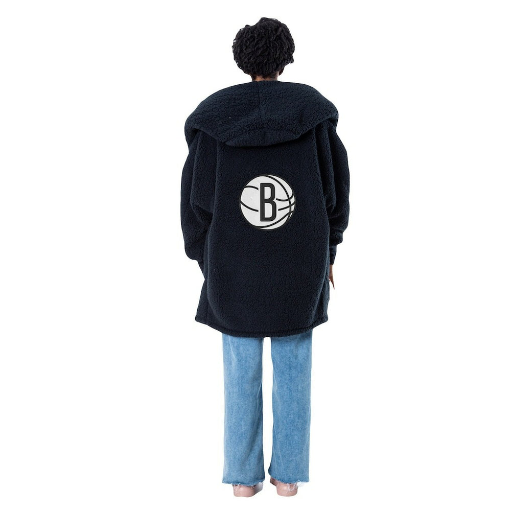 The Best Lounger in the World By Jill Martin Brooklyn Nets Unisex Black Oversized Open-Front Hoodie Sweater - NBA