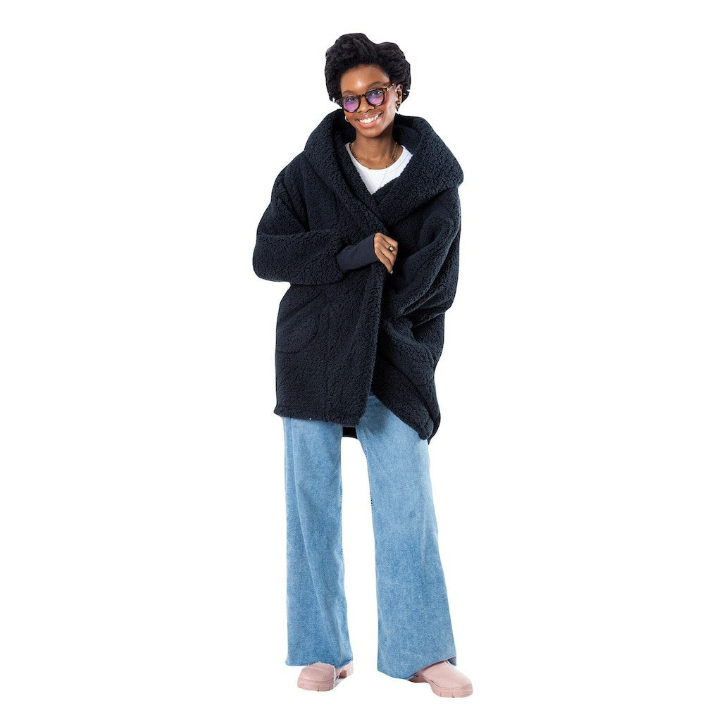 The Best Lounger in the World By Jill Martin Brooklyn Nets Unisex Black Oversized Open-Front Hoodie Sweater - NBA