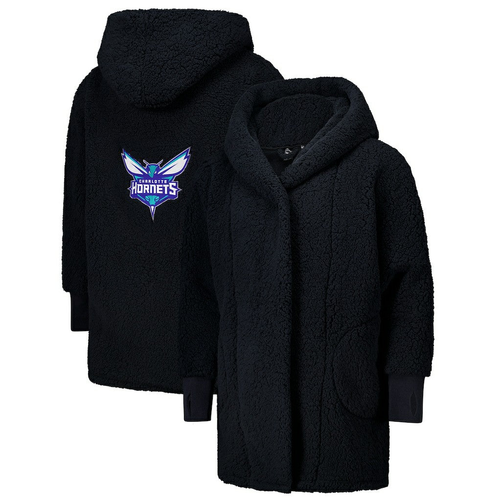 The Best Lounger in the World By Jill Martin Charlotte Hornets Unisex Black Oversized Open-Front Hoodie Sweater - NBA