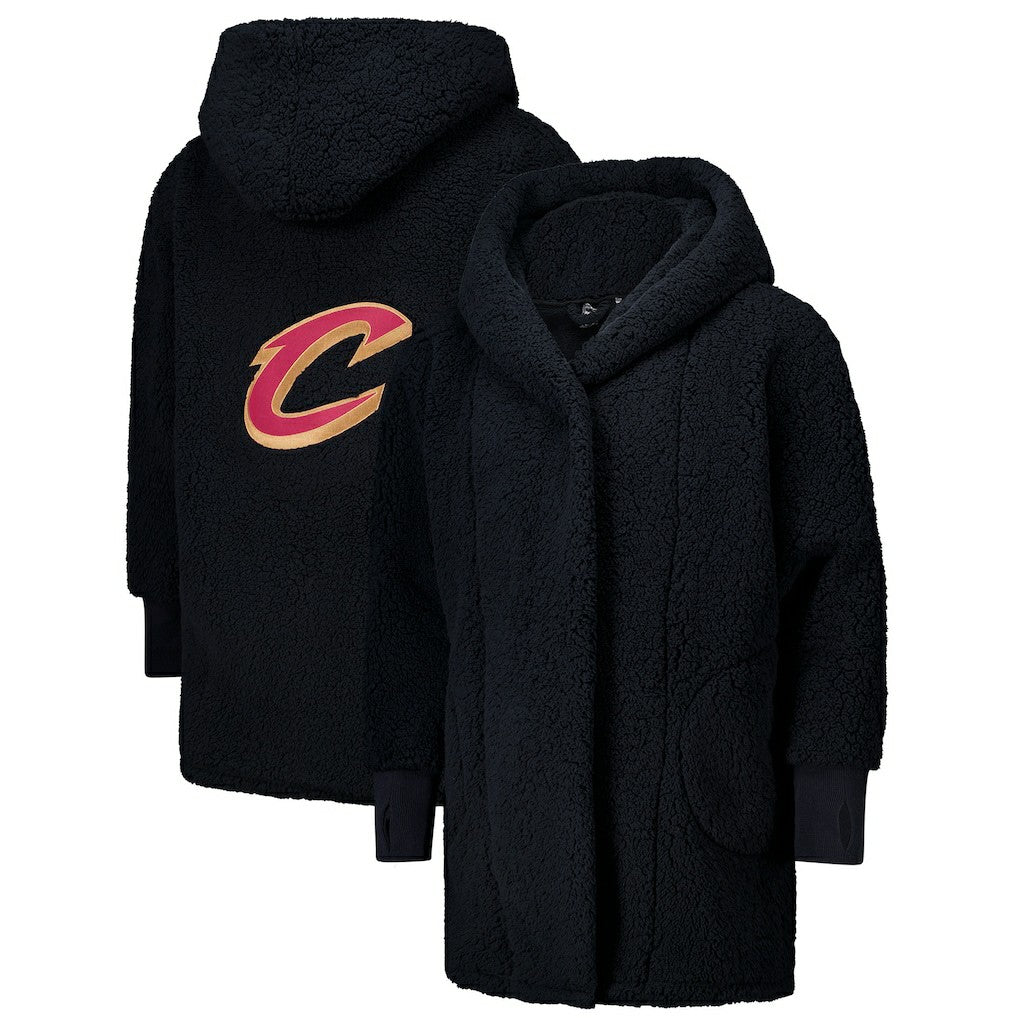 The Best Lounger in the World By Jill Martin Cleveland Cavaliers Unisex Black Oversized Open-Front Hoodie Sweater - NBA