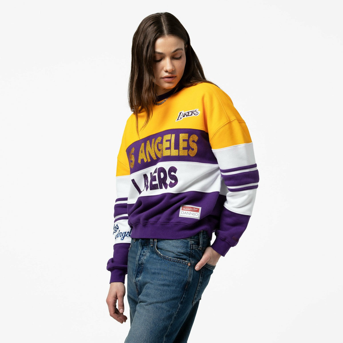 Los Angeles Lakers x DANNIJO Women's Blocked Pullover Sweatshirt Gold/Purple - NBA