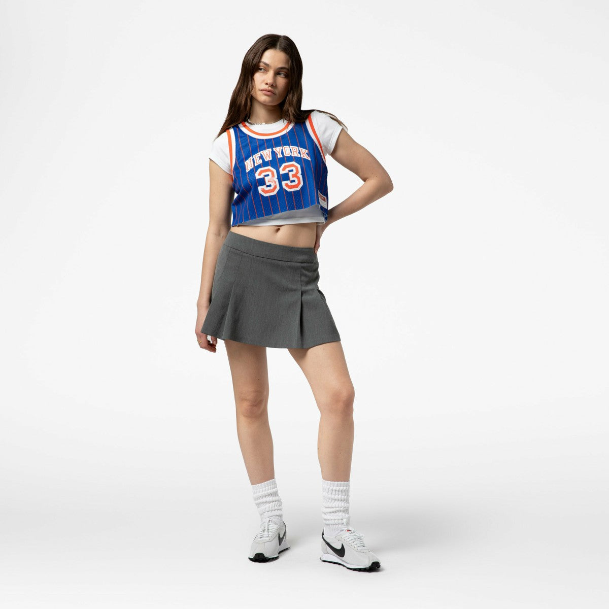 Patrick Ewing New York Knicks x DANNIJO Women's Fashion Cropped Basketball Jersey Royal - NBA