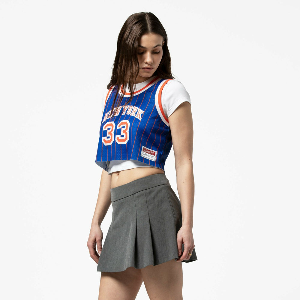 Patrick Ewing New York Knicks x DANNIJO Women's Fashion Cropped Basketball Jersey Royal - NBA