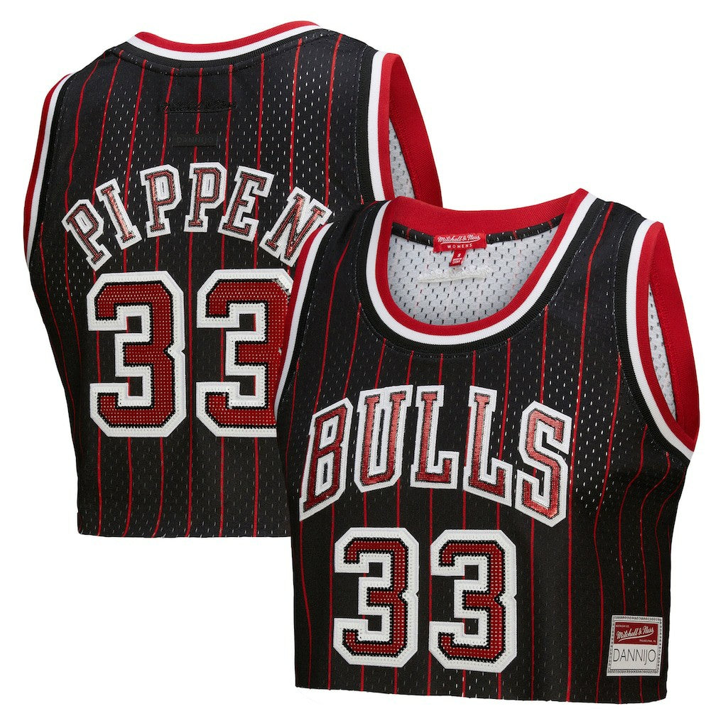 Scottie Pippen Chicago Bulls x DANNIJO Women's Fashion Cropped Basketball Jersey Black - NBA