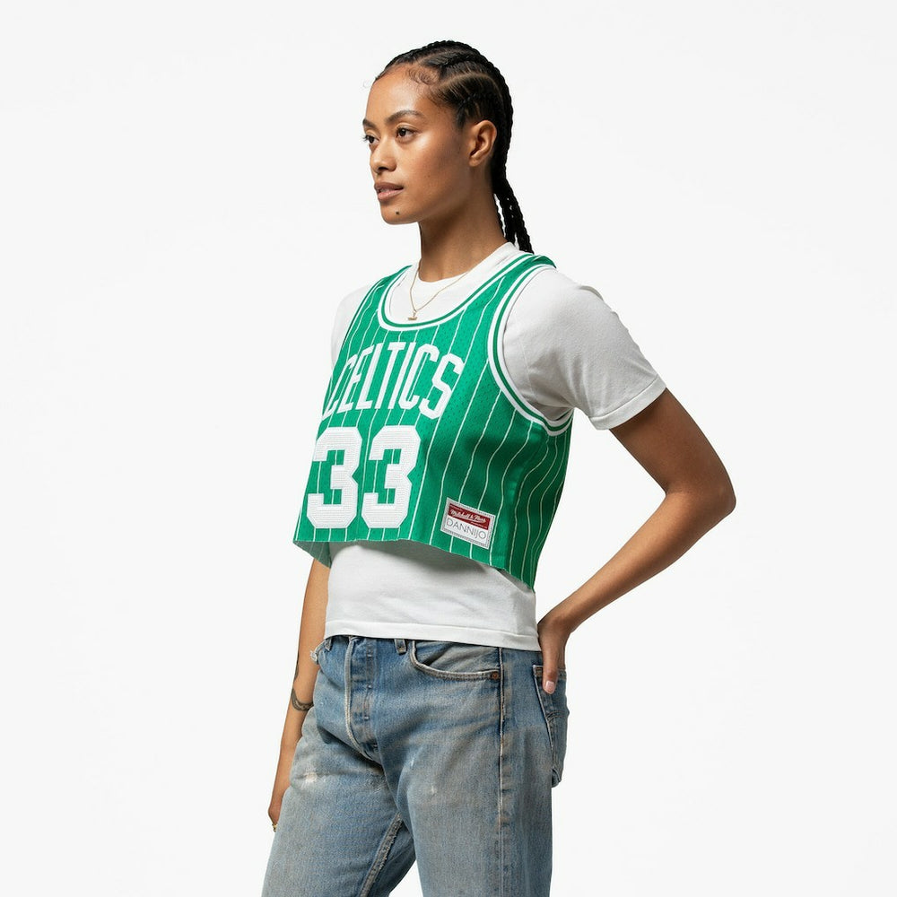 Larry Bird Boston Celtics x DANNIJO Women's Fashion Cropped Basketball Jersey Kelly Green - NBA