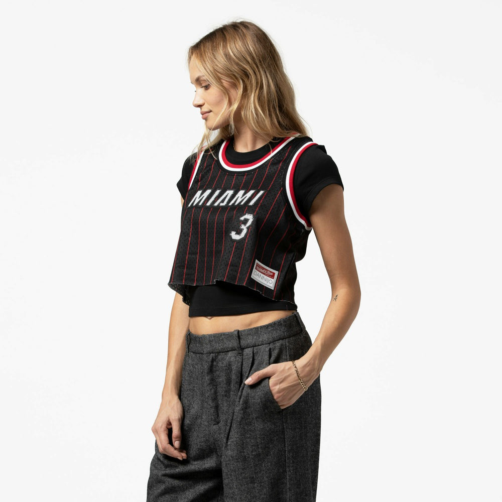 Dwyane Wade Miami Heat x DANNIJO Women's Fashion Cropped Basketball Jersey Black - NBA