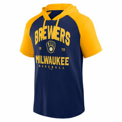 Milwaukee Brewers Logo Athletic Prime Raglan Short Sleeve Hoodie T-Shirt - MLB