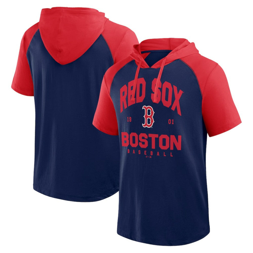Boston Red Sox Logo Athletic Prime Raglan Short Sleeve Hoodie T-Shirt - MLB