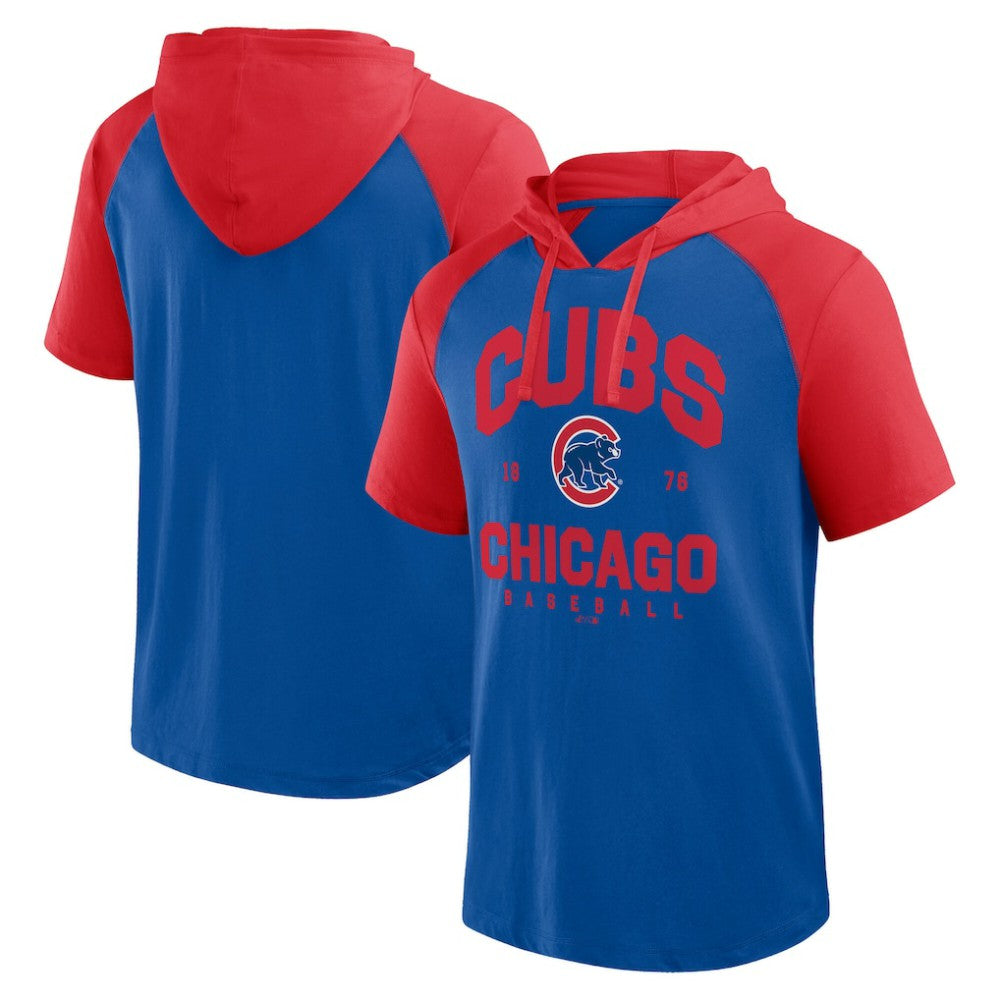 Chicago Cubs Logo Athletic Prime Raglan Short Sleeve Hoodie T-Shirt - MLB