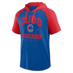 Chicago Cubs Logo Athletic Prime Raglan Short Sleeve Hoodie T-Shirt - MLB