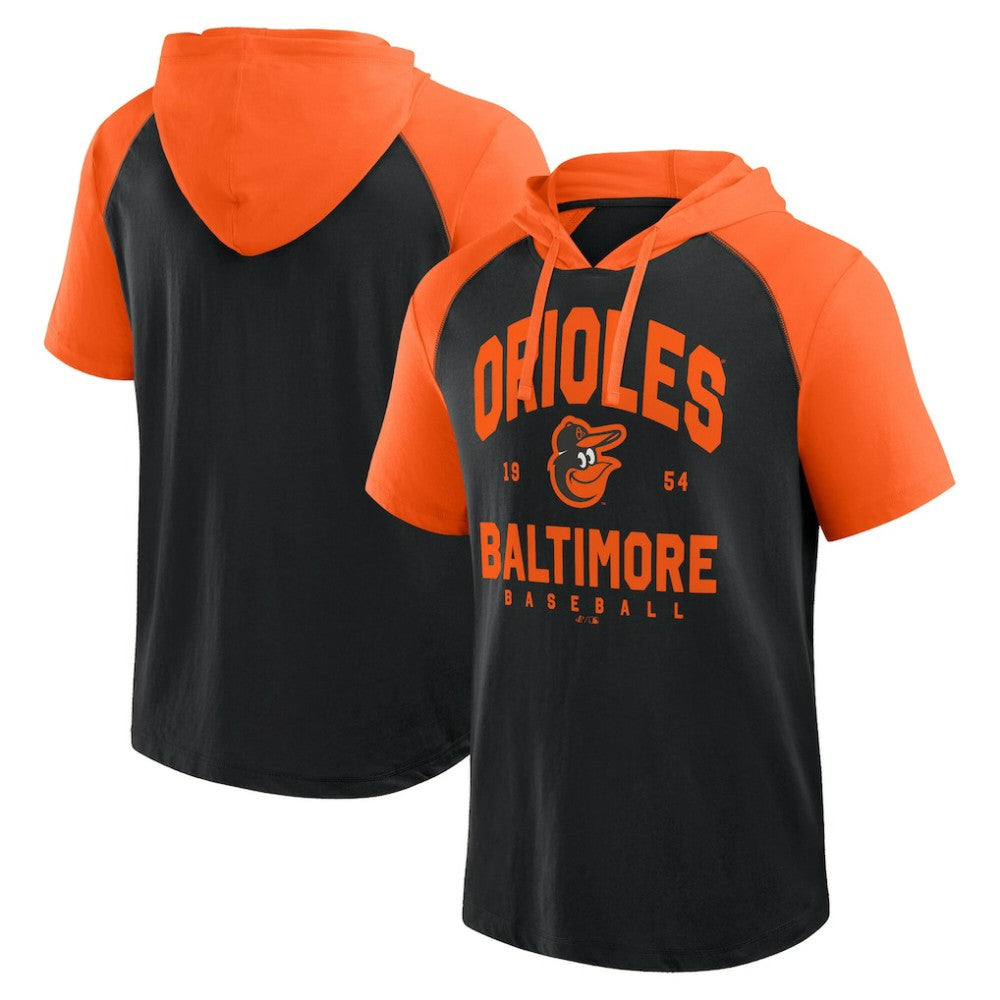 Baltimore Orioles Logo Athletic Prime Raglan Short Sleeve Hoodie T-Shirt - MLB