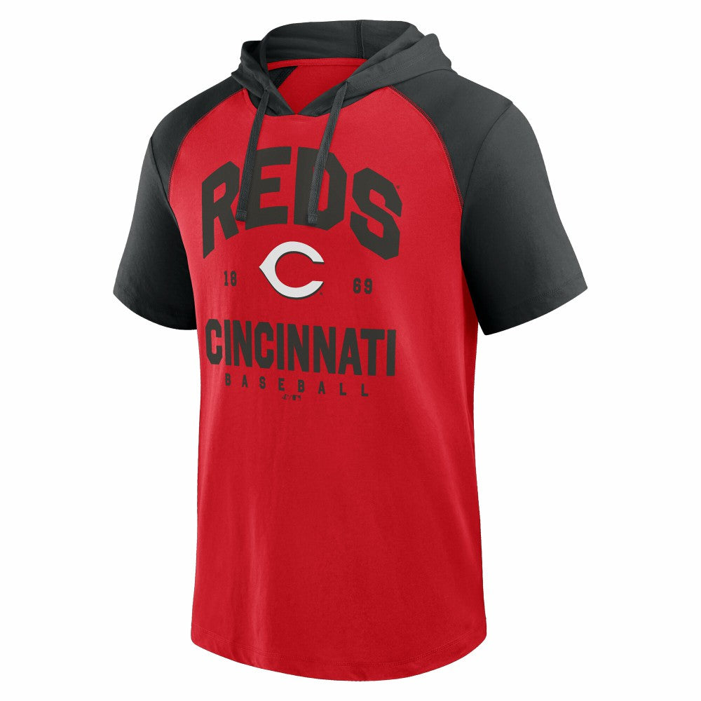 Cincinnati Reds Logo Athletic Prime Raglan Short Sleeve Hoodie T-Shirt - MLB