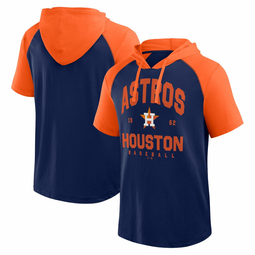 Houston Astros Logo Athletic Prime Raglan Short Sleeve Hoodie T-Shirt - MLB