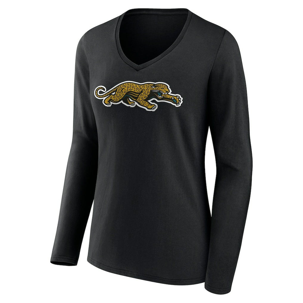 Jacksonville Jaguars Women's Classic Logo Long Sleeve V-Neck T-Shirt Black | NFL