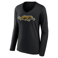 Jacksonville Jaguars Women's Classic Logo Long Sleeve V-Neck T-Shirt Black | NFL