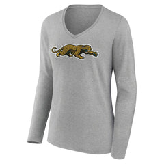 Jacksonville Jaguars Women's Classic Logo Long Sleeve V-Neck T-Shirt Gray | NFL