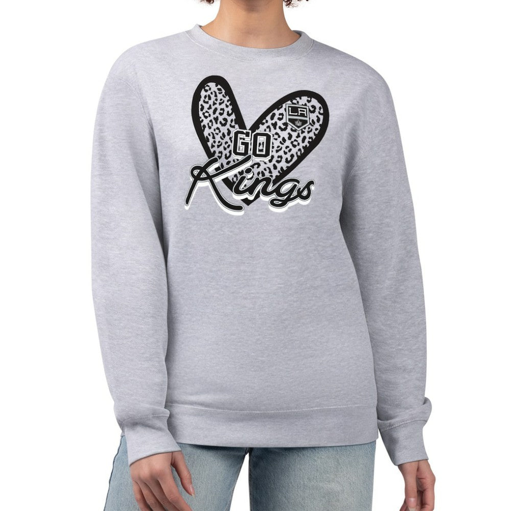 Los Angeles Kings G-III 4Her by Carl Banks Women's Animal Print Heart Fleece Pullover Sweatshirt - Heather Gray - NHL