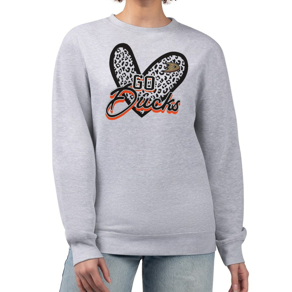 Anaheim Ducks G-III 4Her by Carl Banks Women's Animal Print Heart Fleece Pullover Sweatshirt - Heather Gray - NHL