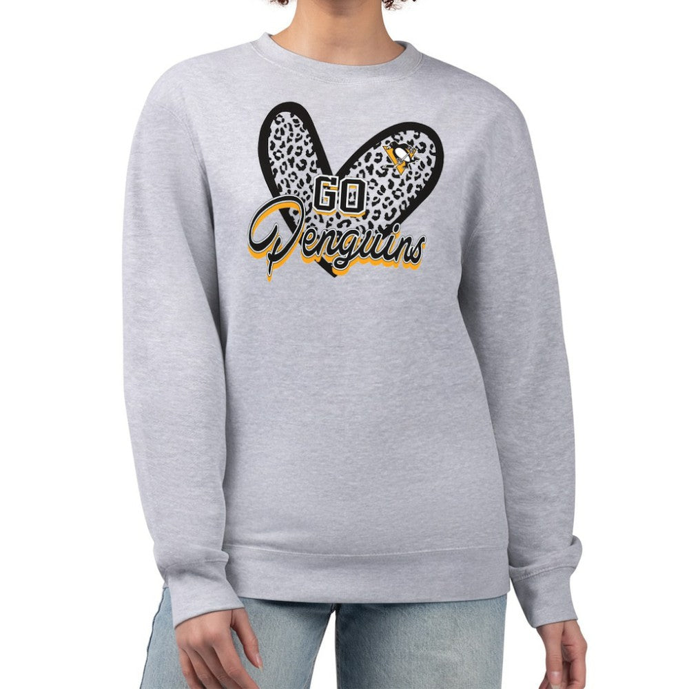 Pittsburgh Penguins G-III 4Her by Carl Banks Women's Animal Print Heart Fleece Pullover Sweatshirt - Heather Gray - NHL