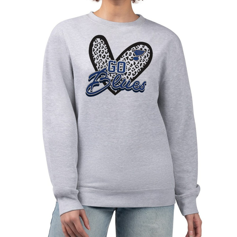 St. Louis Blues G-III 4Her by Carl Banks Women's Animal Print Heart Fleece Pullover Sweatshirt - Heather Gray - NHL