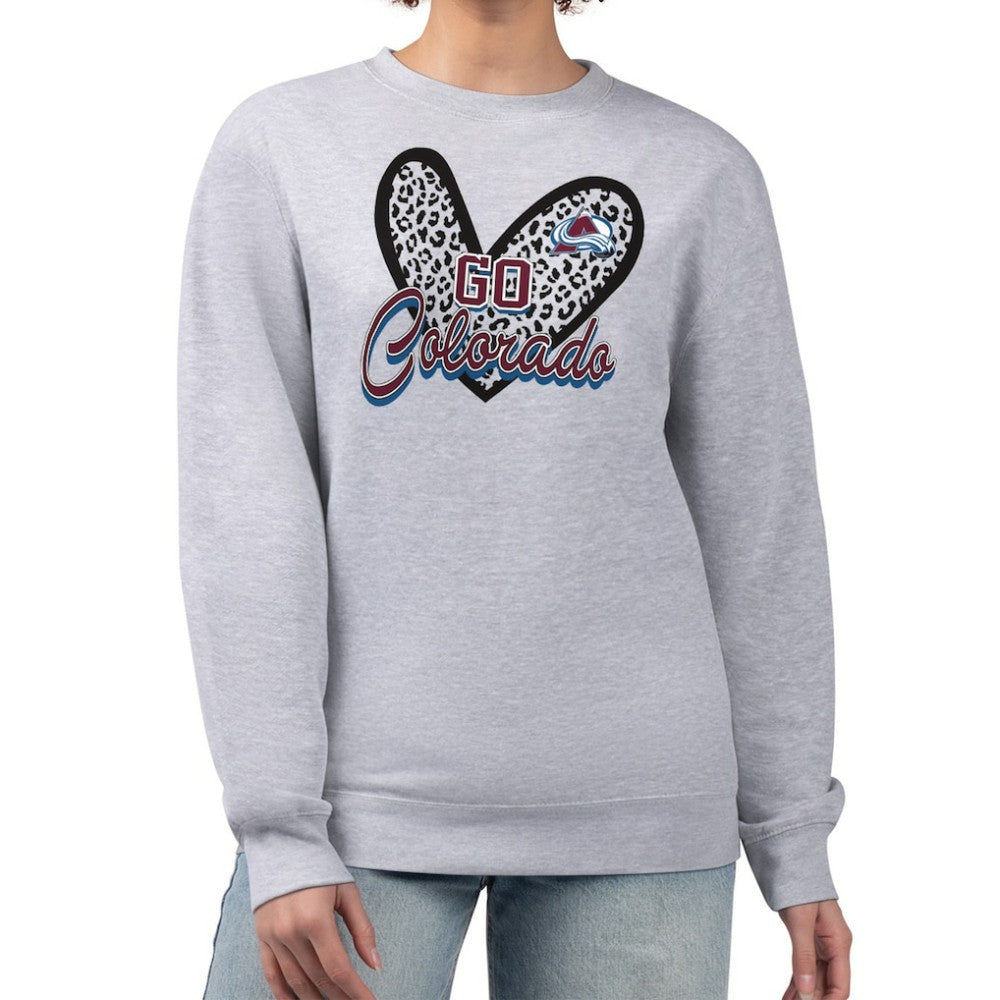 Colorado Avalanche G-III 4Her by Carl Banks Women's Animal Print Heart Fleece Pullover Sweatshirt - Heather Gray - NHL