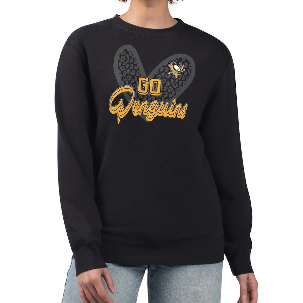 Pittsburgh Penguins G-III 4Her by Carl Banks Women's Animal Print Heart Fleece Pullover Sweatshirt - Black - NHL