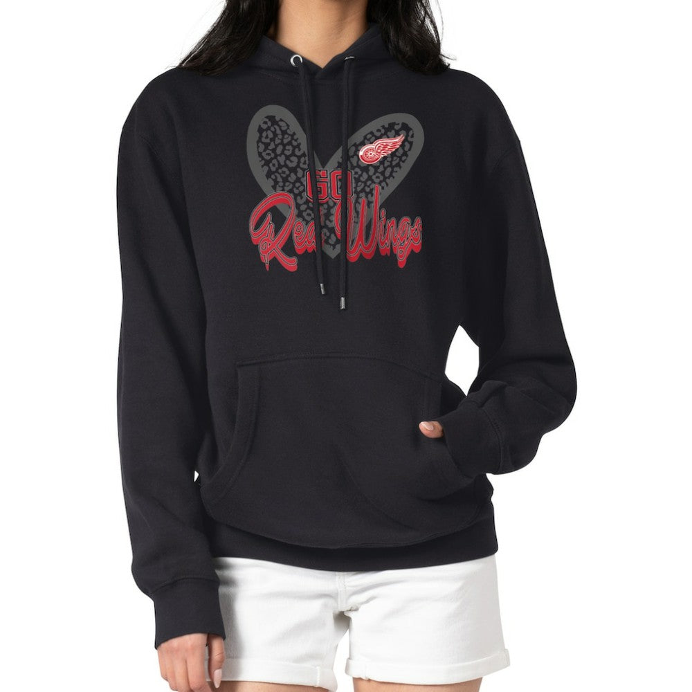 Detroit Red Wings G-III 4Her by Carl Banks Women's Animal Print Heart Fleece Pullover Hoodie - Black - NHL