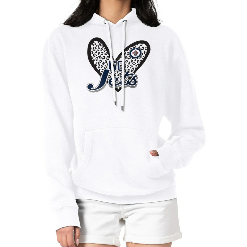 Winnipeg Jets G-III 4Her by Carl Banks Women's Animal Print Heart Fleece Pullover Hoodie - White - NHL