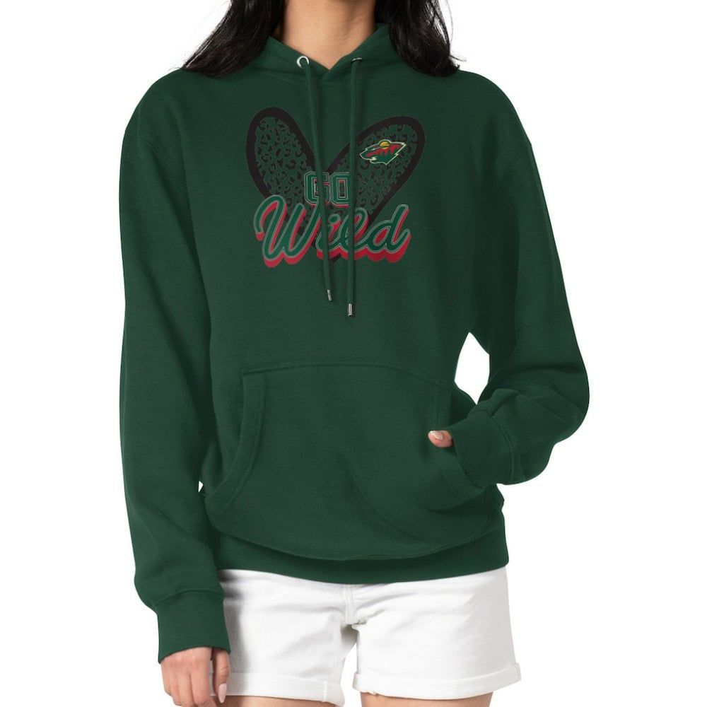 Minnesota Wild G-III 4Her by Carl Banks Women's Animal Print Heart Fleece Pullover Hoodie - Green - NHL
