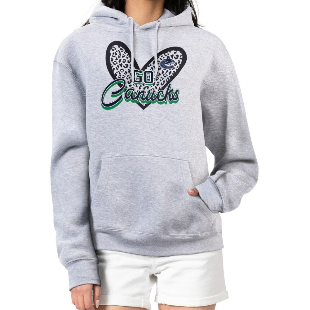 Vancouver Canucks G-III 4Her by Carl Banks Women's Animal Print Heart Fleece Pullover Hoodie - Heather Gray - NHL