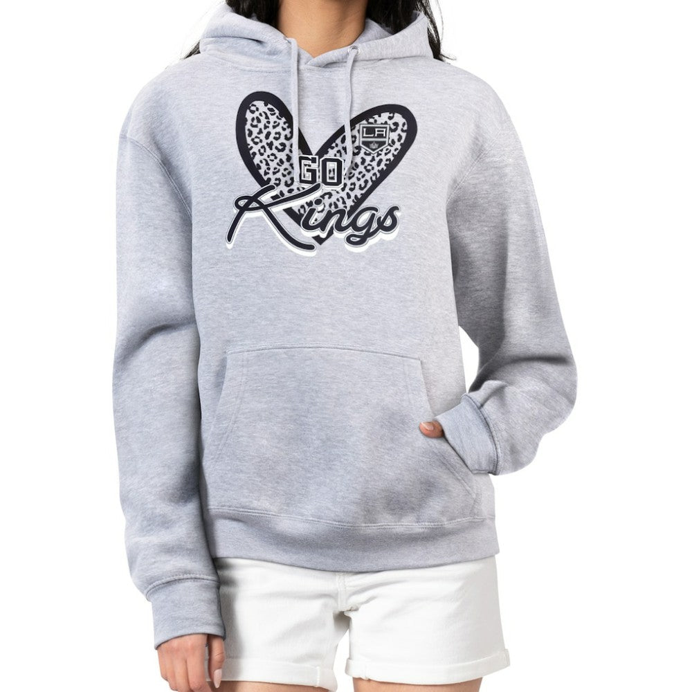 Los Angeles Kings G-III 4Her by Carl Banks Women's Animal Print Heart Fleece Pullover Hoodie - Heather Gray - NHL