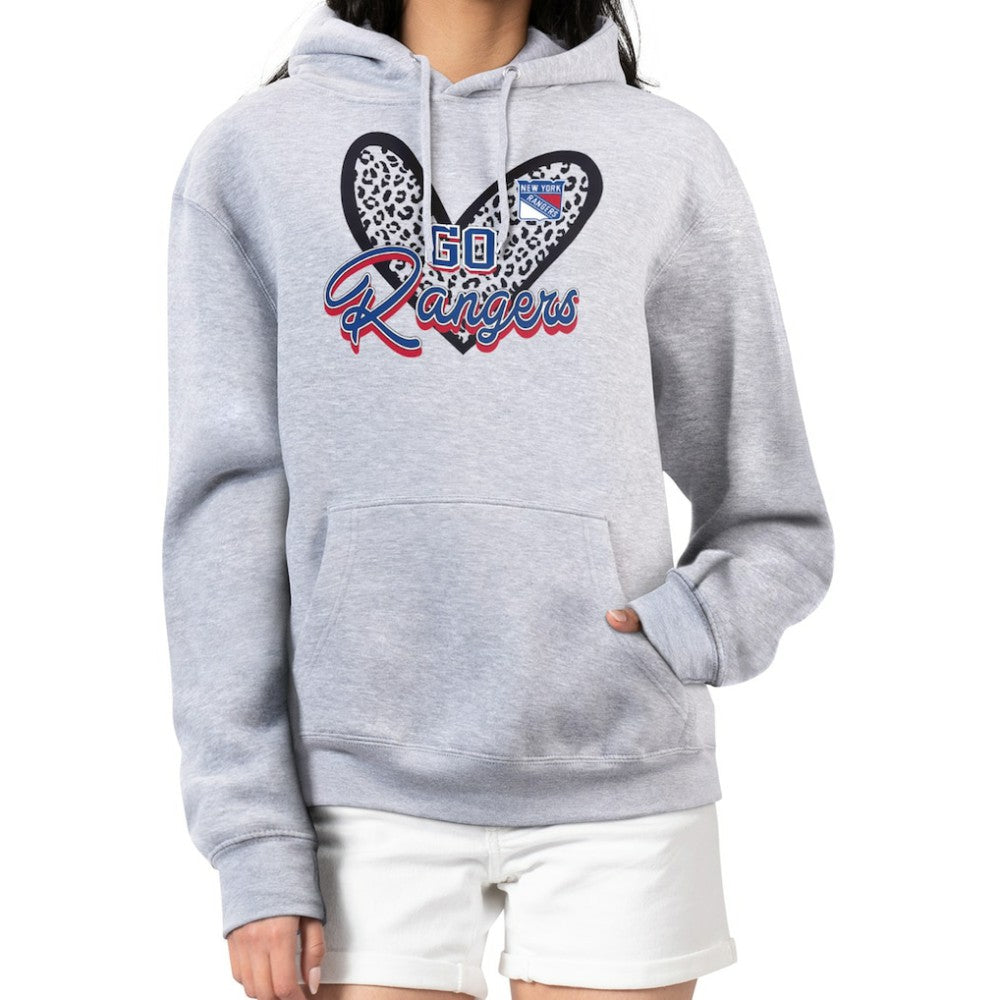 New York Rangers G-III 4Her by Carl Banks Women's Animal Print Heart Fleece Pullover Hoodie - Heather Gray - NHL