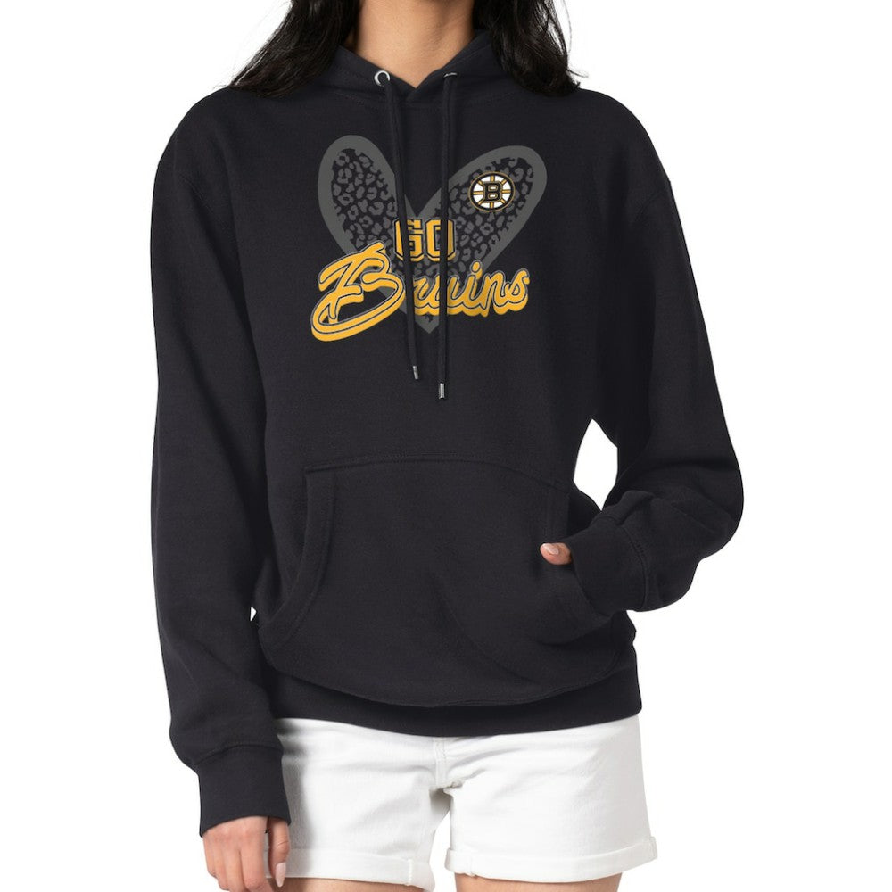 Boston Bruins G-III 4Her by Carl Banks Women's Animal Print Heart Fleece Pullover Hoodie - Black - NHL