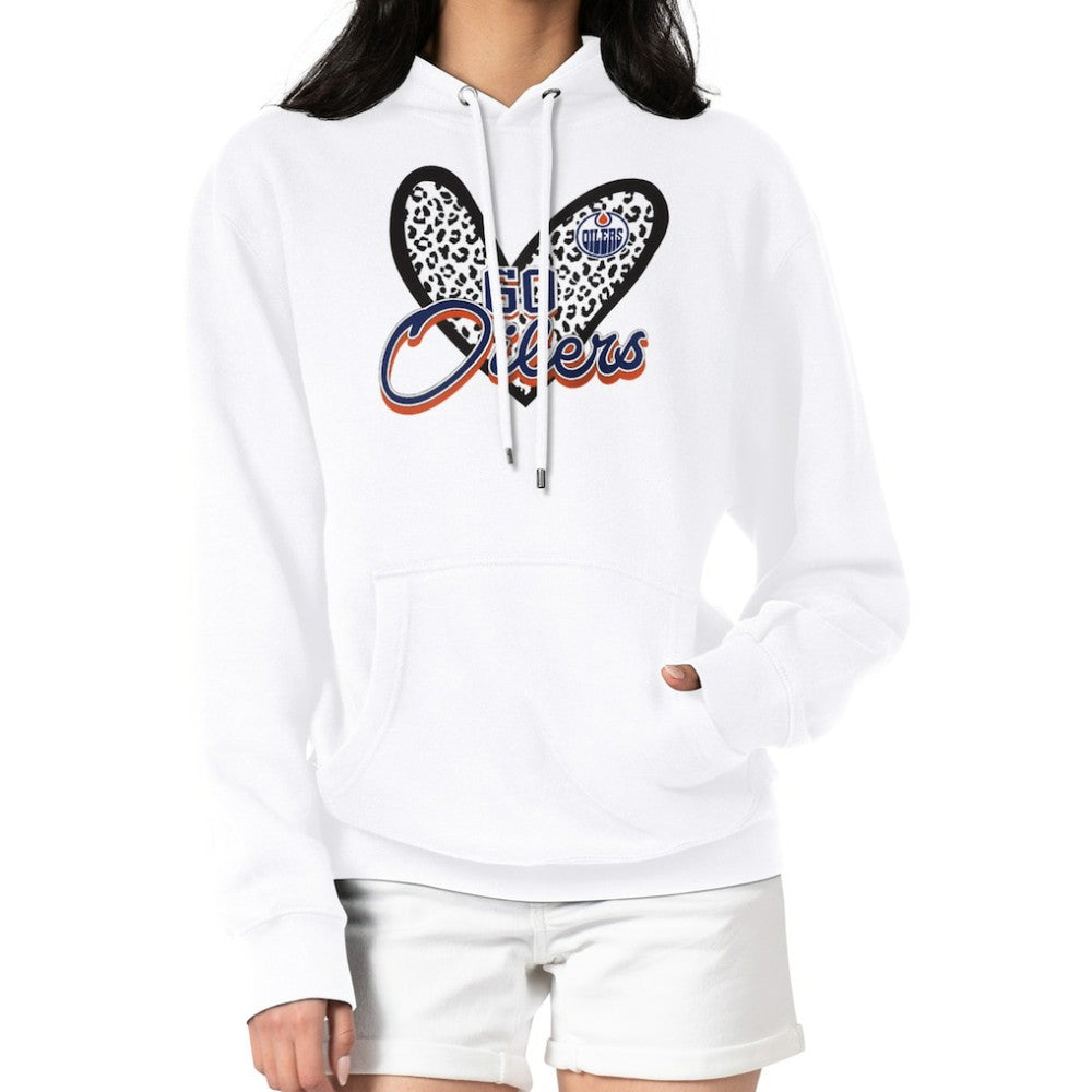 Edmonton Oilers G-III 4Her by Carl Banks Women's Animal Print Heart Fleece Pullover Hoodie - White - NHL