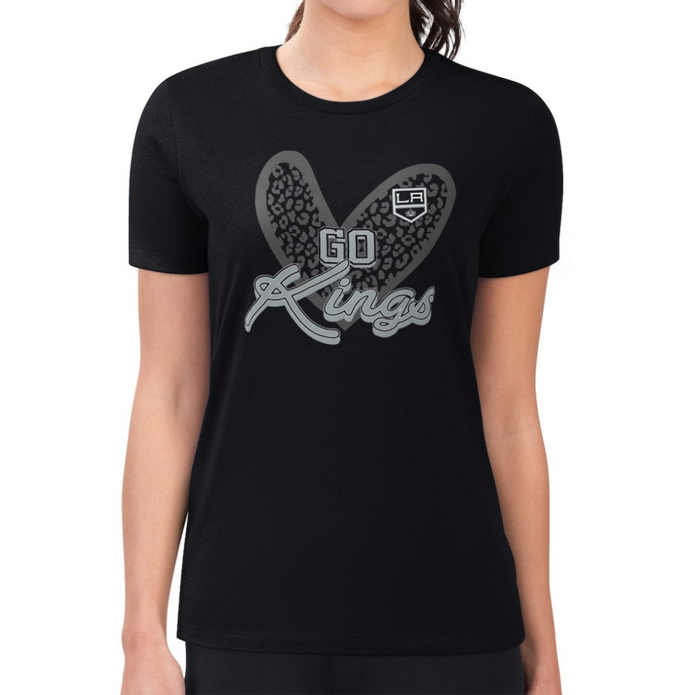 Los Angeles Kings G-III 4Her by Carl Banks Women's Super-Slim Fit Lightweight Animal Print Heart T-Shirt - Black - NHL