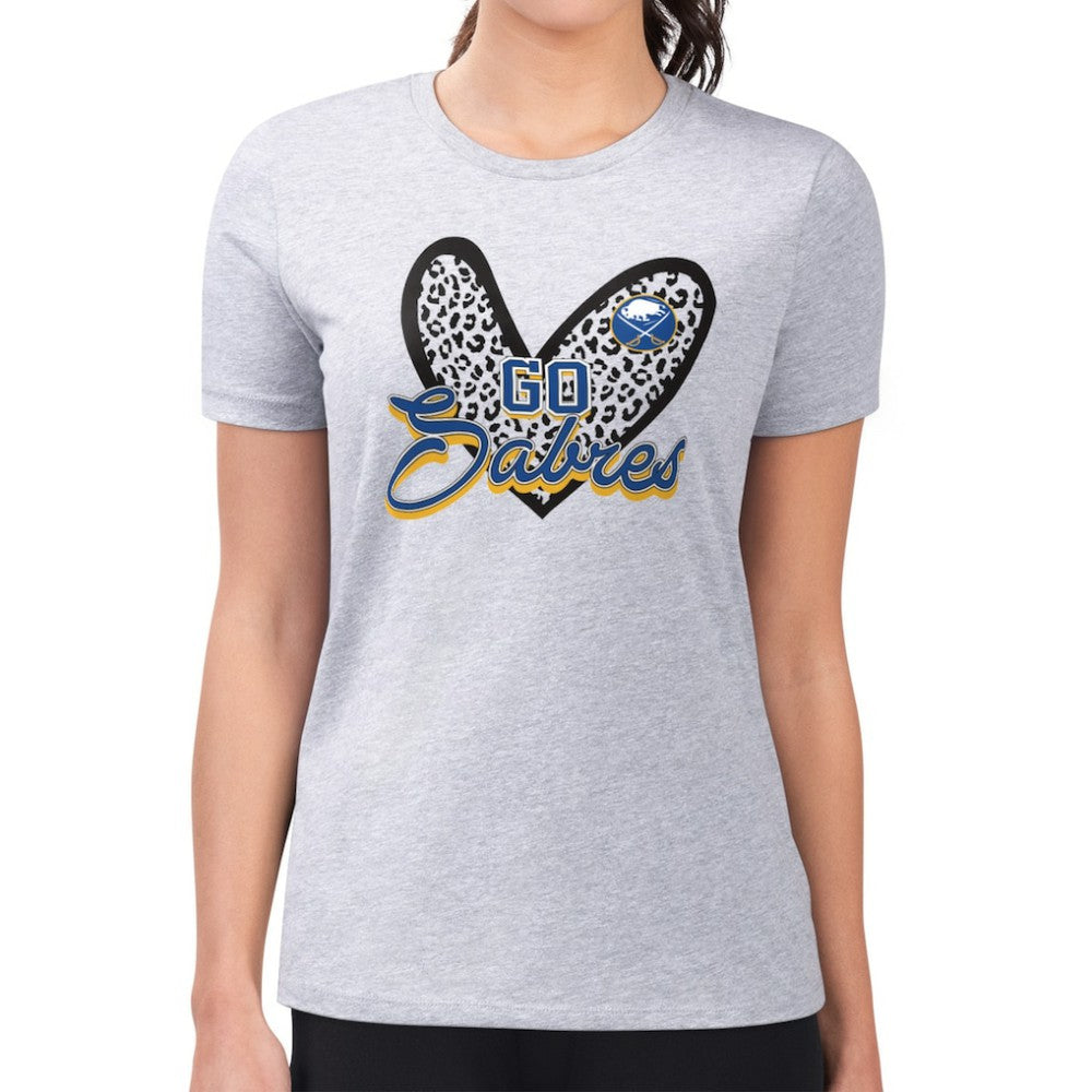Buffalo Sabres G-III 4Her by Carl Banks Women's Super-Slim Fit Lightweight Animal Print Heart T-Shirt - Heather Gray - NHL
