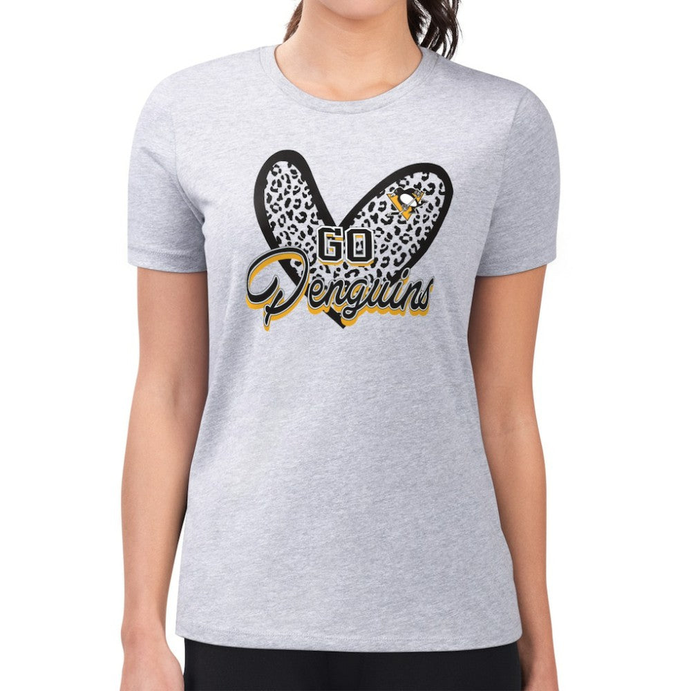 Pittsburgh Penguins G-III 4Her by Carl Banks Women's Super-Slim Fit Lightweight Animal Print Heart T-Shirt - Heather Gray - NHL