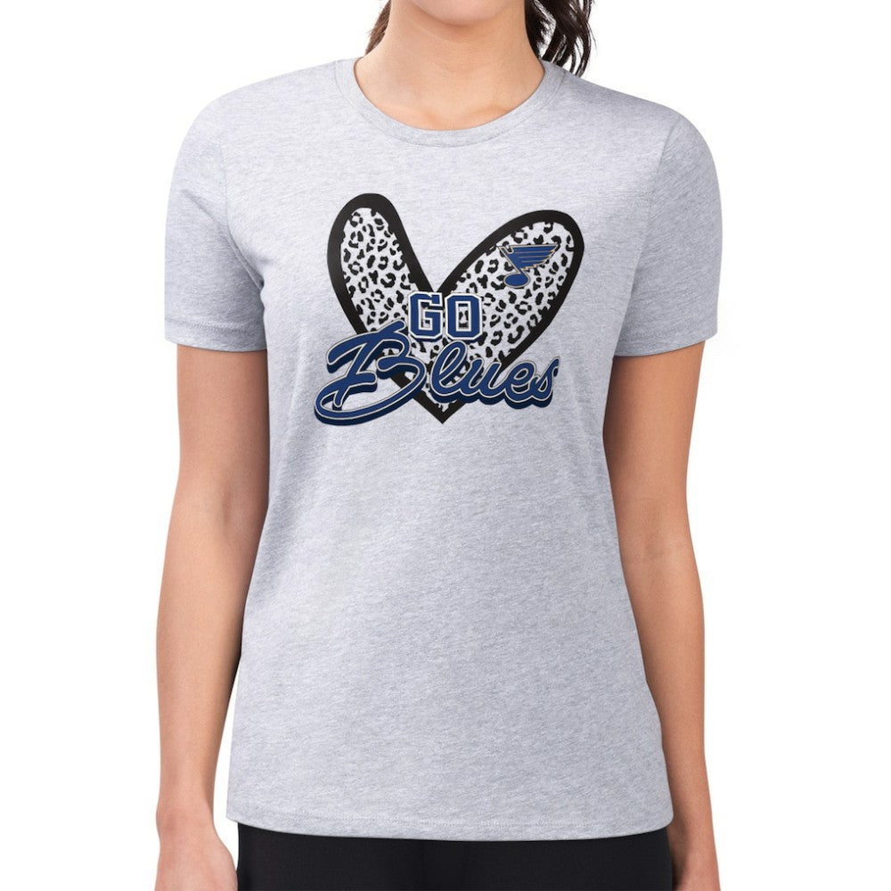 St. Louis Blues G-III 4Her by Carl Banks Women's Super-Slim Fit Lightweight Animal Print Heart T-Shirt - Heather Gray - NHL