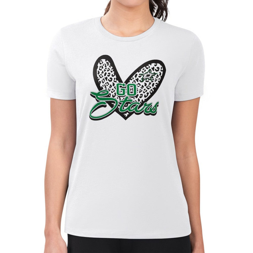 Dallas Stars G-III 4Her by Carl Banks Women's Super-Slim Fit Lightweight Animal Print Heart T-Shirt - White - NHL