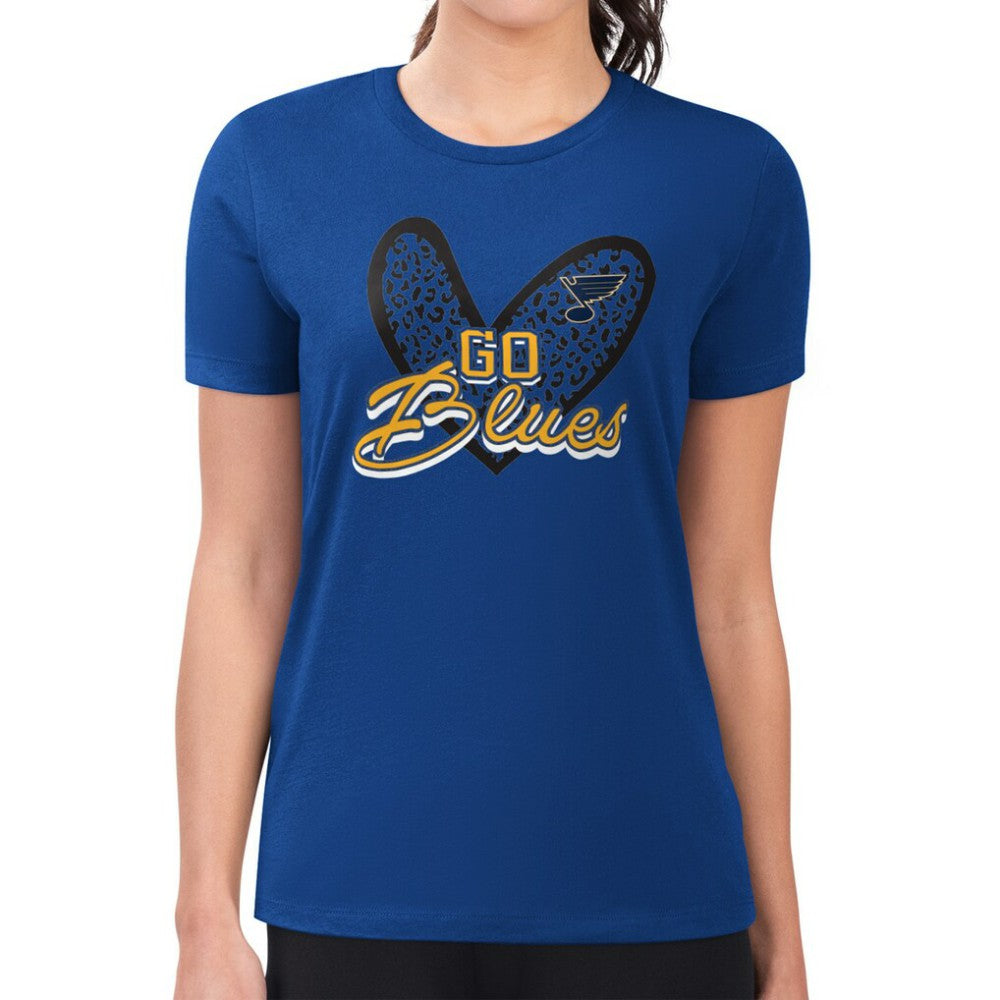 St. Louis Blues G-III 4Her by Carl Banks Women's Super-Slim Fit Lightweight Animal Print Heart T-Shirt - Blue - NHL