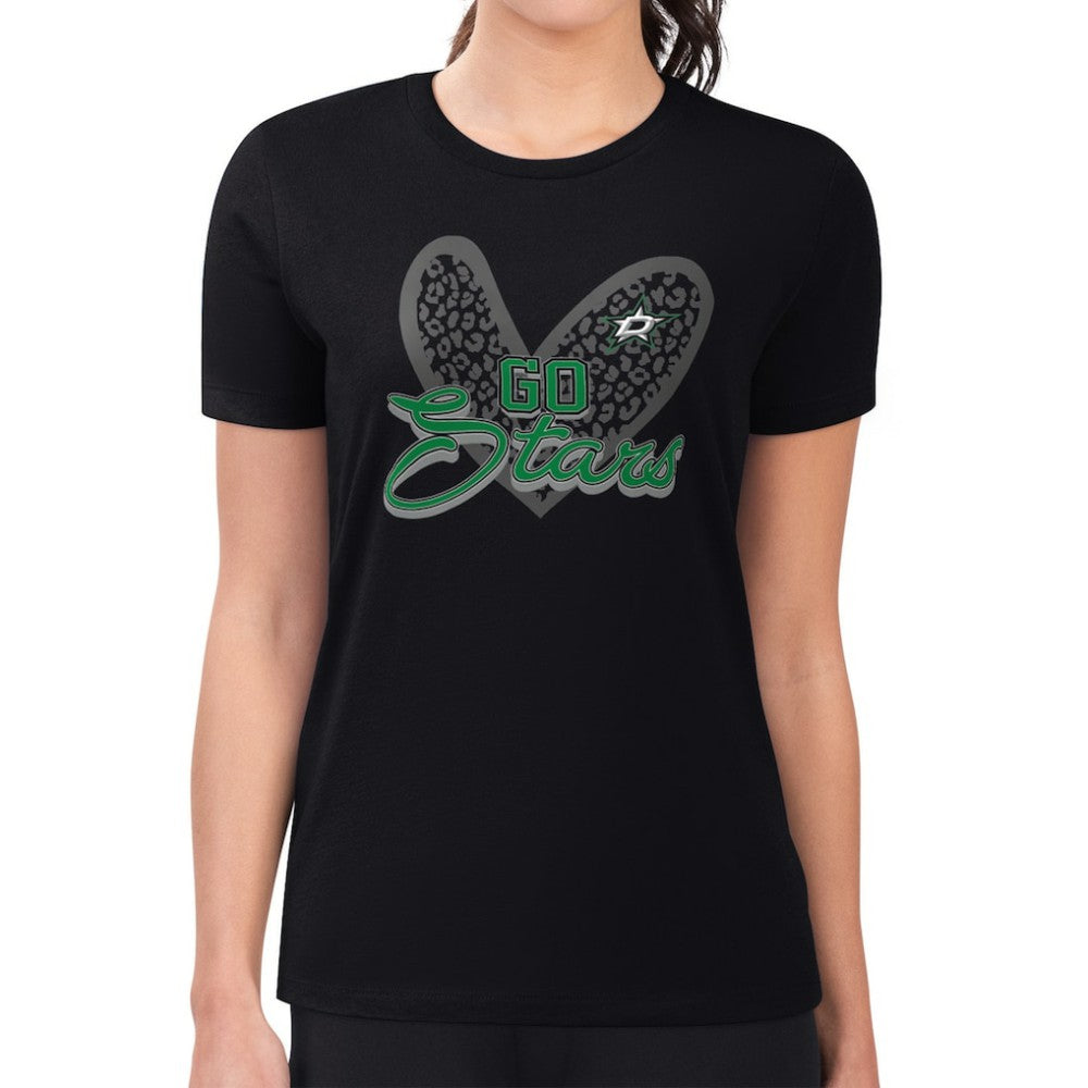 Dallas Stars G-III 4Her by Carl Banks Women's Super-Slim Fit Lightweight Animal Print Heart T-Shirt - Black - NHL