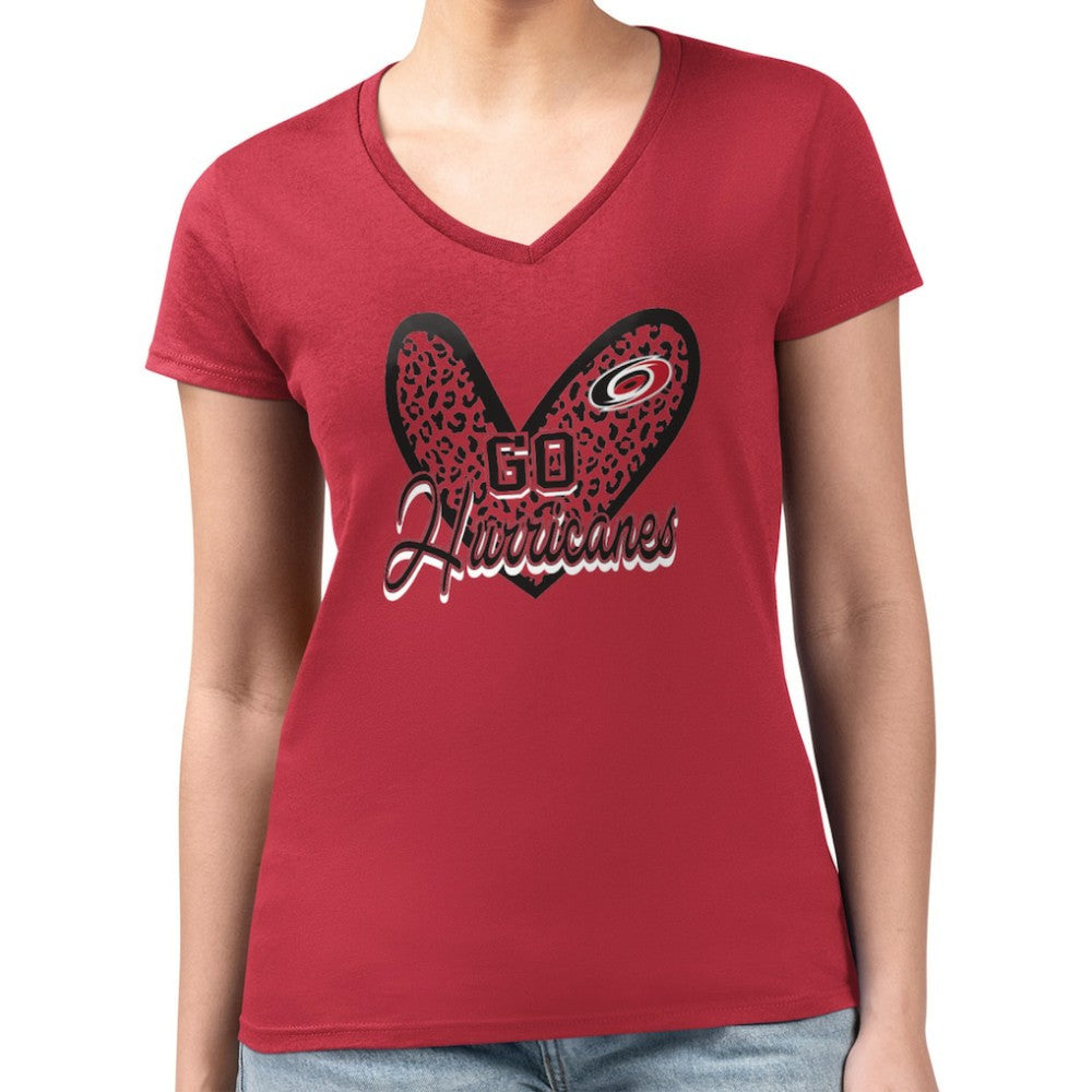 Carolina Hurricanes G-III 4Her by Carl Banks Women's Super-Slim Fit Lightweight Animal Print Heart V-Neck T-Shirt - Red - NHL