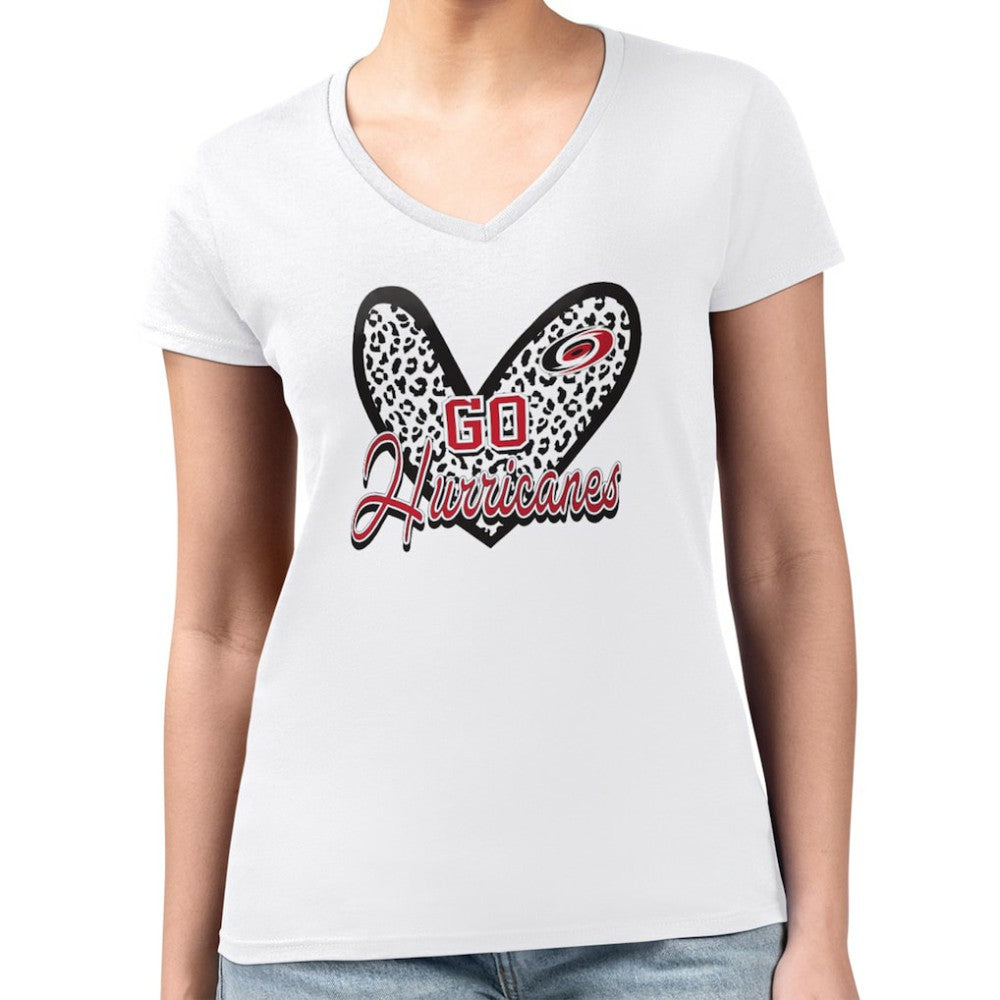 Carolina Hurricanes G-III 4Her by Carl Banks Women's Super-Slim Fit Lightweight Animal Print Heart V-Neck T-Shirt - White - NHL