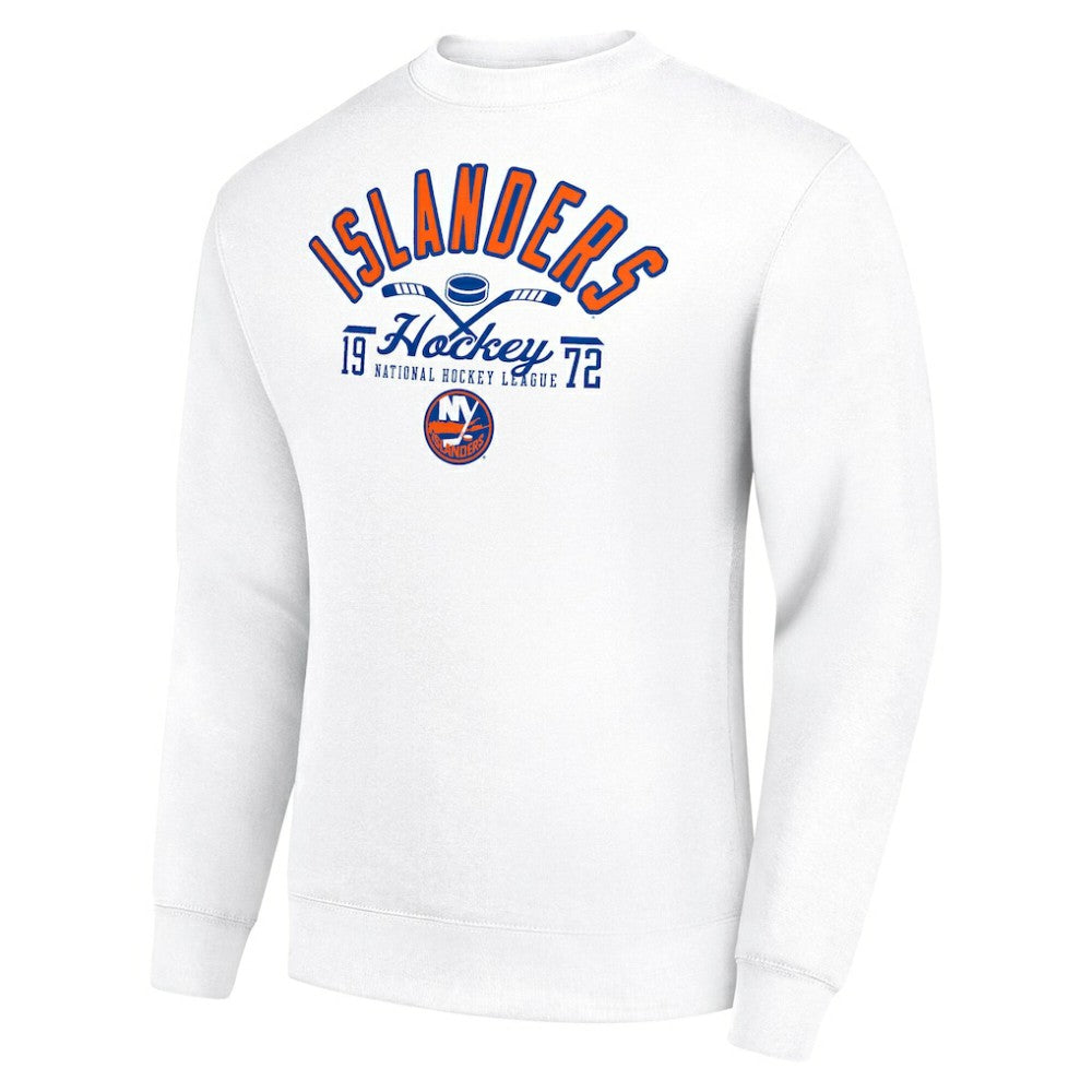 New York Islanders Starter Stick And Puck Logo Fleece Pullover Sweatshirt - White - NHL