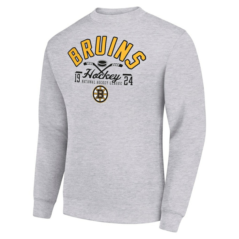 Boston Bruins Starter Stick And Puck Logo Fleece Pullover Sweatshirt - Heather Gray - NHL